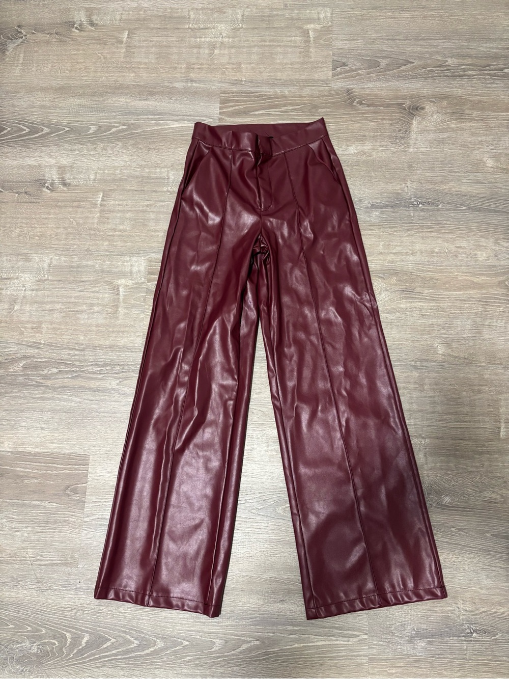 Soho Apparel Burgundy Faux Leather Wide-Leg Pants Small